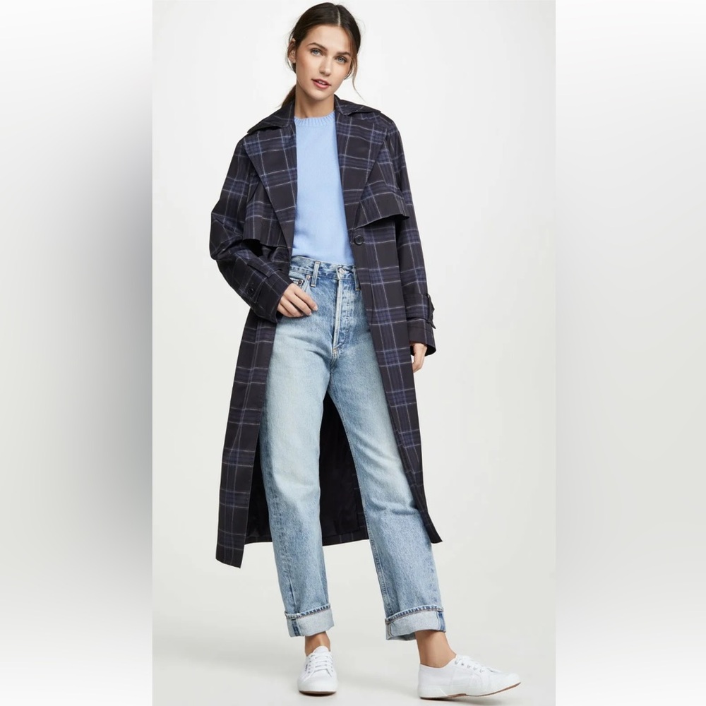 VINCE PLAID TRENCH COAT MAXI with Storm Flap - Picture 9 of 13